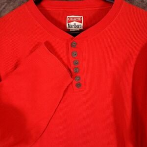 Vintage Marlboro Shirt Mens 2XL Red Henley Thermal Waffle Knit Long Sleeve 90s